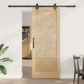 Porta Deslizante vidaXL com Conjunto de Hardware 83x211 cm Madeira de Pinho Maciça