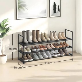 Sapateira com 3 níveis metálica  30 x 116 x 55 cm para sapatos preta