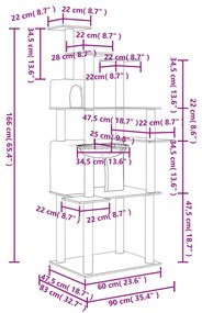 Árvore p/ gatos c/ postes arranhadores sisal 166 cm cinza-claro