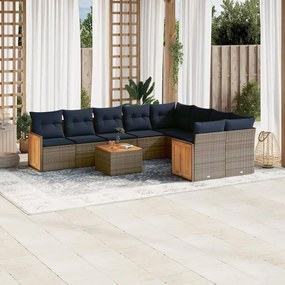 vidaXL 10 pcs conjunto sofás p/ jardim c/ almofadões vime PE cinzento