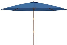 Guarda-sol de jardim com poste de madeira 400x273 cm azul-ciano