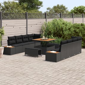 Conjunto de Sofá de Jardim vidaXL de 11 Peças com Almofadas Preto Ratt