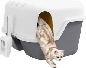 Caixa de areia para gatos 50 x 50 x 39 cm, casa de higiene para gatos, com tampa superior que se fecha e abre, creme, cinzento