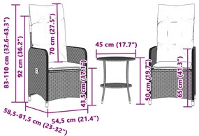 Cadeiras de jardim reclináveis 2 pcs com mesa vime PE bege