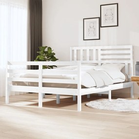 vidaXL Estrutura de cama casal 135x190 cm madeira maciça branco