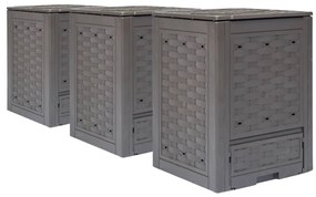 vidaXL Compostores jardim 3pcs 60x60x83cm 900L plástico vime castanho
