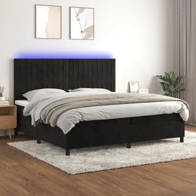 Cama box spring c/ colchão/LED 200x200 cm veludo preto