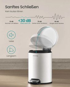 Caixote Lixo Casa de Banho de higiene pessoal com 6 litros de capacidade e tampa com fecho suave Branco