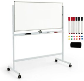 Quadro branco magnético de dupla face móvel Quadro de apagar a seco ajustável com 6 marcadores Apagador para escritório Escola 120 x 60 cm Branco