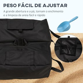 Conjunto de 2 Bolsas de Areia para Peso de Chapéu de Sol 50 kg Base para Chapéu de Sol com Pá e Alças 50x25x18 cm Preto