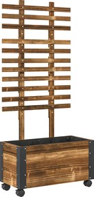 Outsunny Floreira Exterior de Madeira Floreira com Treliça para Plantas Trepadeiras Tecido não Tecido Rodas 65x31x147 cm Madeira | Aosom Portugal