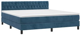 Cama box spring c/ colchão/LED 160x200 cm veludo azul-escuro