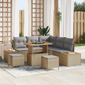 Conjunto de Sofás de Jardim com Almofadas vidaXL de 8 Peças Bege Rattan Sintético Acácia
