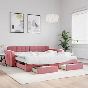 vidaXL Sofá-cama com gavetão e gavetas 100x200 cm veludo rosa