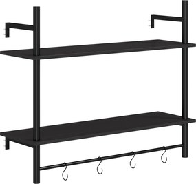 HOMCOM Estante de Parede de 2 Níveis Estante Suspensa com 4 Ganchos 2 Prateleiras e Estrutura de Metal 80x24x65 cm Preto | Aosom Portugal