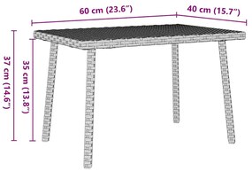 Mesa de centro de jardim retangular 60x40x37 cm vime PE