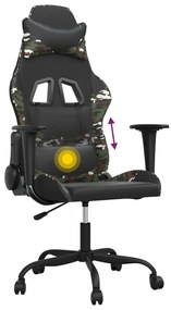 Cadeira gaming massagens couro artificial preto e camuflagem