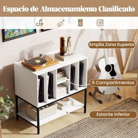 Suporte para gira-discos e Discos de vinil 80 x 45 x 79,5 cm com estação de carregamento, 6 compartimentos e prateleira aberta Brano