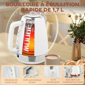 Conjunto de chaleira e torradeira, com chaleira em aço inoxidável de 1,7 L e 2200 W e torradeira para 4 fatias, branca
