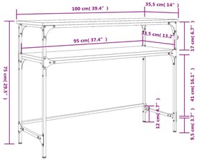 Mesa consola 100x35,5x75cm derivados de madeira cinzento sonoma