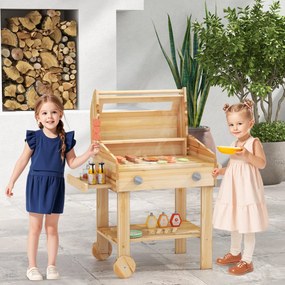 Churrasqueira de madeira para crianças 53 x 36 x 63 cm para fingir cozinhar alimentos com acessórios para churrasco Natural