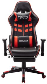 Cadeira gaming c/ apoio de pés couro artificial preto/vermelho