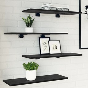 Conjunto de 4 Prateleiras de Carvalho Preto - 60x20x1,5 cm, Feitas com