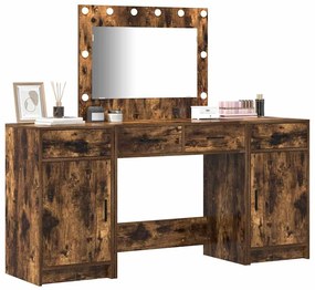 Conjunto de Mesa de Maquilhagem de 3 Peças com LED em Carvalhos Escuro
