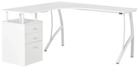 HOMCOM Mesa de canto para computador Mesa em formato de L com 3 gavetas Mesa moderna para escritório 143,5x143,5x76 cm Branco