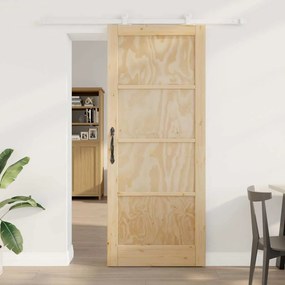 vidaXL Porta Deslizante com Conjunto de Ferragens 86x211 cm Madeira Sólida de Pinheiro