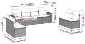 8 pcs conjunto sofás de jardim c/ almofadões vime PE castanho