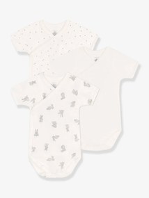 Lote de 3 bodies recém-nascido, de mangas curtas, em algodão bio, da Petit Bateau branco