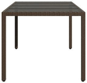 Mesa de jardim com tampo de vidro 190x90x75 cm vime PE castanho