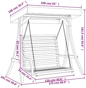 Banco baloiço c/ toldo abeto maciço c/ acabamento em teca