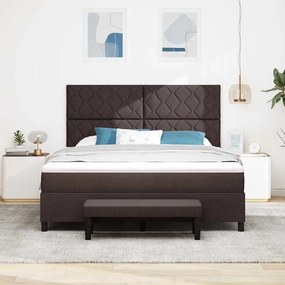Cama Box com Colchão e Banco Marrom Escuro 180x200 cm Tecido