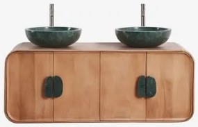 Conjunto De Móvel De Casa De Banho Dupla Suspensa 130x45 Cm Em Madeira De Manga E Pedra Natural Kivalina Mármore Verde Udaipur - Madeira - Sklum