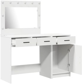 Conjunto de Mesa de Maquiagem de 2 Peças com LED em Madeira Branca