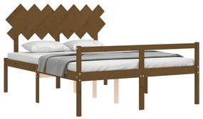 Estrutura cama cabeceira 140x190 cm madeira maciça castanho-mel