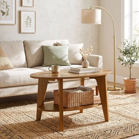 Mesa de Centro Oval, 80 x 50 x 45 cm, Arrumação em Dois Níveis, Cor Carvalho