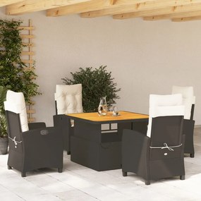 vidaXL 5 pcs conjunto de jantar p/ jardim c/ almofadões vime PE preto