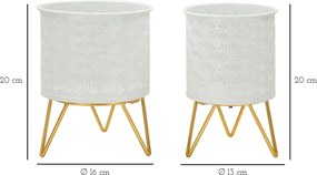 CONJUNTO DE 2 VASOS CARLY BRANCO E DOURADO Ø 16X20-13X20 CM (PLANTAS NÃO INCLUIDAS)