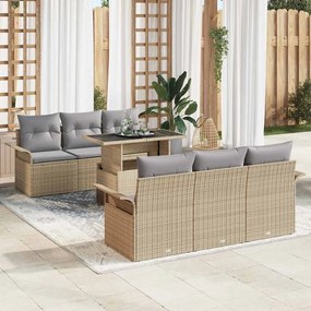 vidaXL Conjunto de Sofá de Jardim de 7 peças com Almofadas Bege Rattan Poliéster