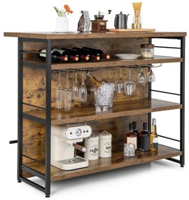 Mesa de bar alta Armário de bar de cozinha 4 níveis com 3 Estantes Prateleiras para vinhos Ilha de cozinha 120 x 60 x 101 cm Castanho
