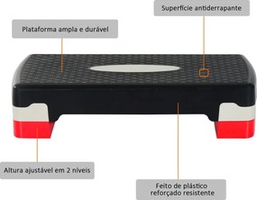 Step para Exercício Aeróbico Plataforma Step com Altura Ajustável em 2 Níveis com Carga Máxima 150kg para Exercício em Academia Casa 68x29x10-15cm Pre