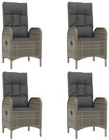 5 pcs conjunto de jantar p/ jardim c/ almofadões vime PE cinza