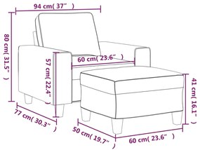 Poltrona com apoio de pés 60 cm tecido cinzento-claro