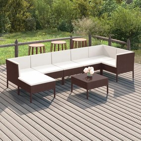 vidaXL 8 pcs conjunto lounge jardim c/ almofadões vime PE castanho