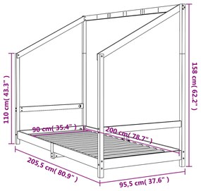 Estrutura de cama infantil 90x200 cm pinho maciço