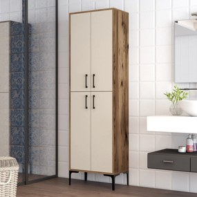 Armário Multiusos Berlin A – Nogueira e Creme – 60x200x35 cm