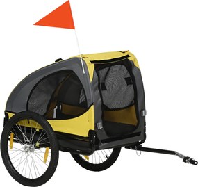 PawHut Reboque para Cães, Janelas de Rede, Cobertura Enrolável, Engate Universal, Estrutura em Aço, Amarelo, 140 x 71 x 83 cm | Aosom Portugal